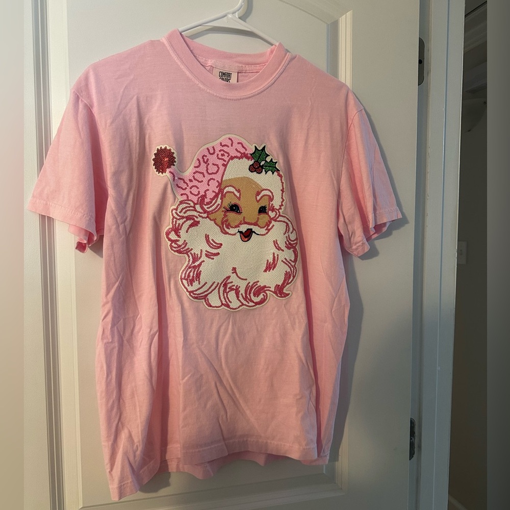 Pink Santa Sequin Patch T-Shirt